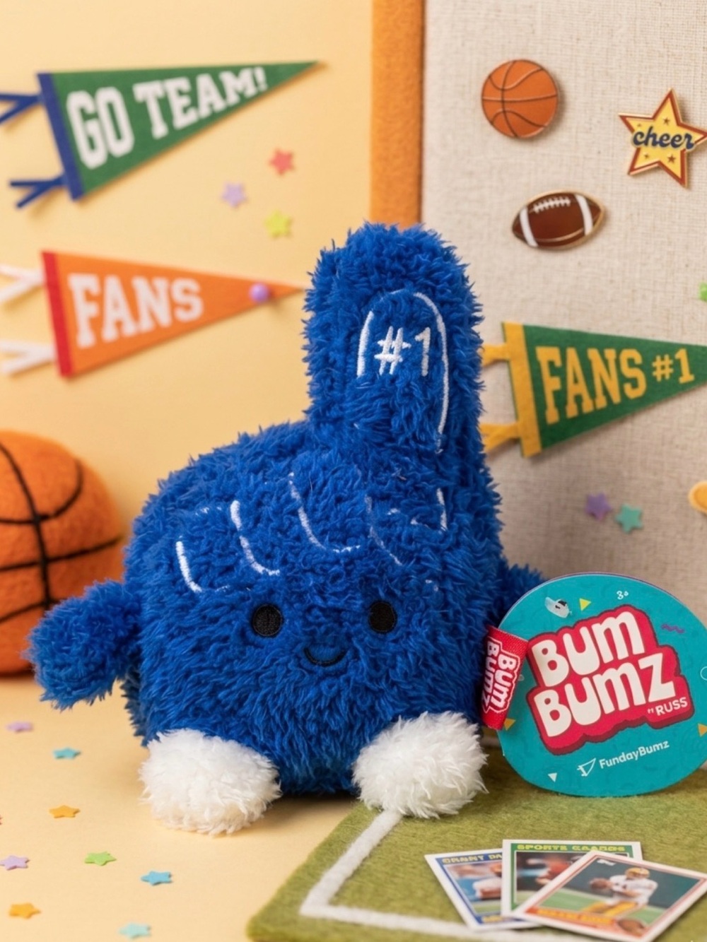 🩵Fannie the #1 Blue Cheer Foam Finger Plush Toy - Russ 4.5 inch BumBumz🩵